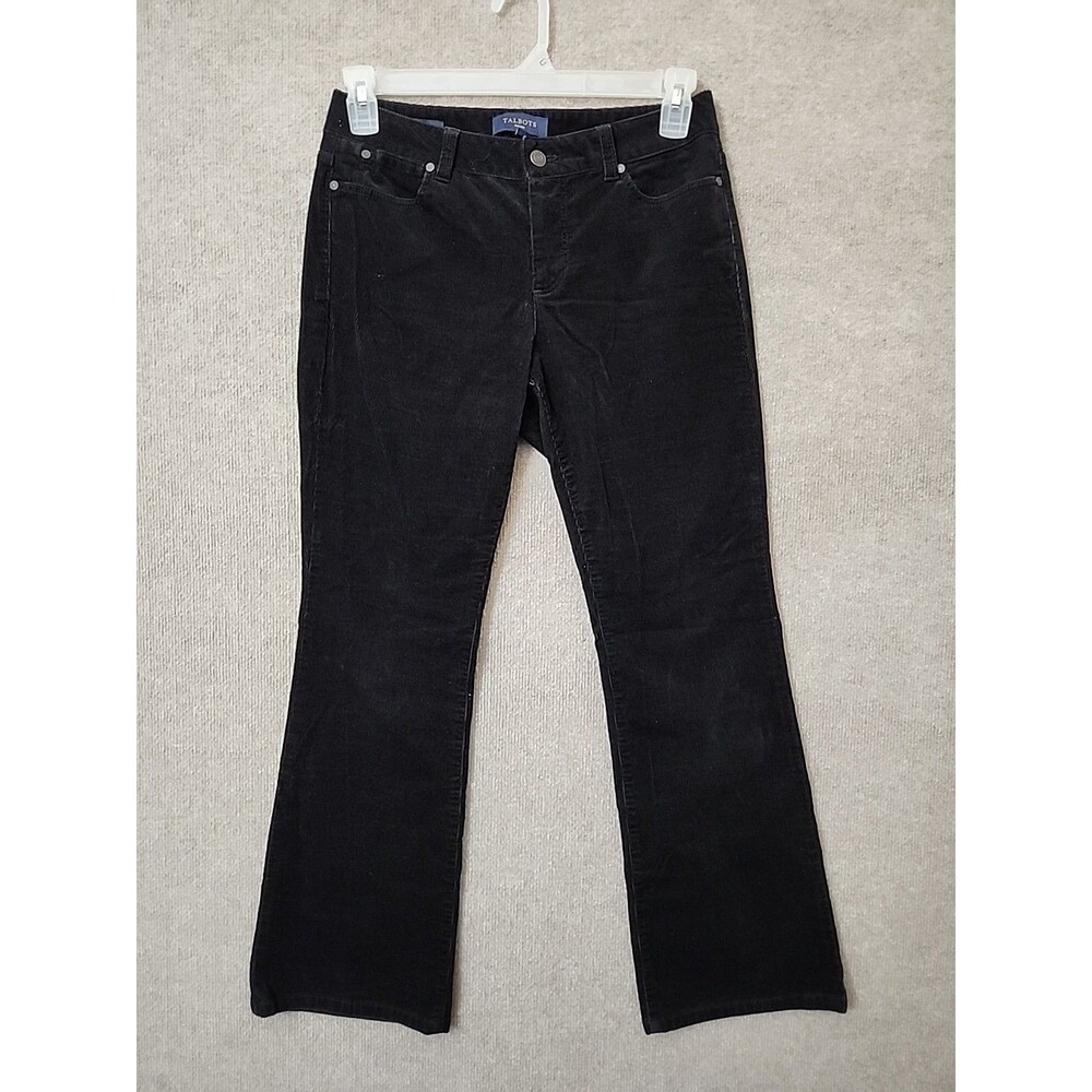 Talbots Curvy Corduroy Pants Womens 6 Petite Black Flared Leg Stretch